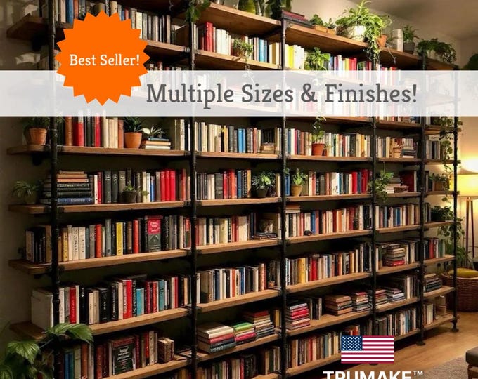 Book Shelf Wall Unit Home Office Library Industrial Wall Shelving Unit | Shelving Unit Rustic Wood and Pipe Shelf | Shelving Wood Shelf