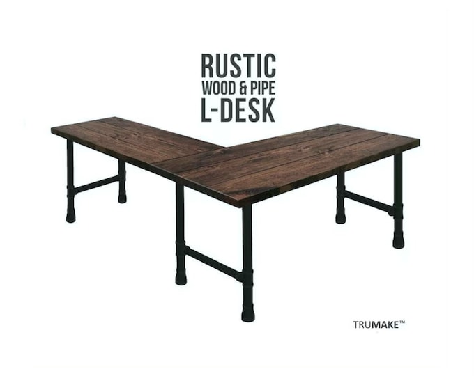L Shaped Desk, L-Desk, Industrial Style Pipe and Wood Desk, Corner Desk Desk Rustic Wood Desk Urban Wood Desk, Office Work Station Desk