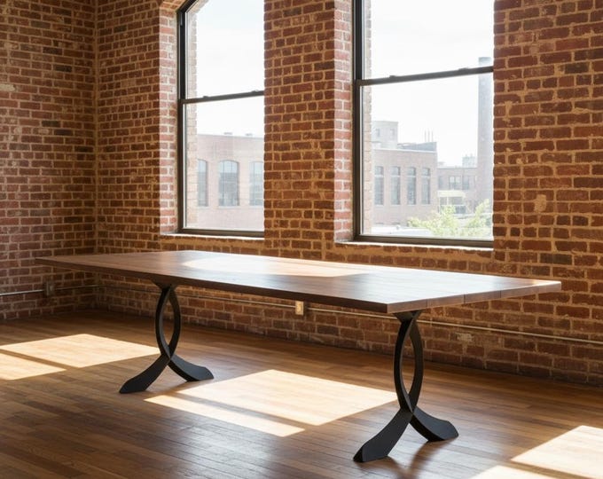 Graceful Table || Rustic Solid Wood Table || Natural Flow Black Steel Legs || Handcrafted Modern Farmhouse Dining