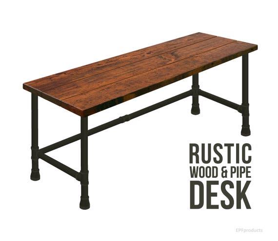 Pipe Leg Desk Industrial Style Desk Rustic Wood And Pipe Etsy