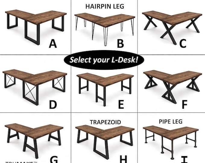 TRUMAKE™ L-Shaped Desk, Wood Steel L-Desk, Home Office Desk, Rustic Corner Desk, Farmhouse Desks, Modern Industrial Desk, Computer Desk, USA