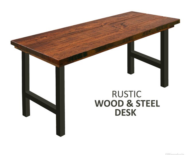 H-Leg Rustic Desk, Rustic Wood & Steel Desk, Industrial Desk, Desk, Urban Wood Desk Work Station Desk Office Desk Computer Desk