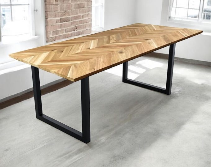 Chevron Desk with Square Legs, Modern Desk, Wood & Steel Desk, Industrial Chevron Desk, Farmhouse Desk, Computer Desk, Library Desks, USA