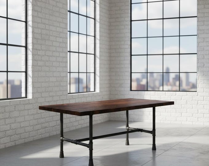 Harvest Table Pipe Table, Rustic Wood & Pipe Table, Industrial Dining Table, Urban Wood Table, Rustic Wood and Pipe Table, Harvest Table