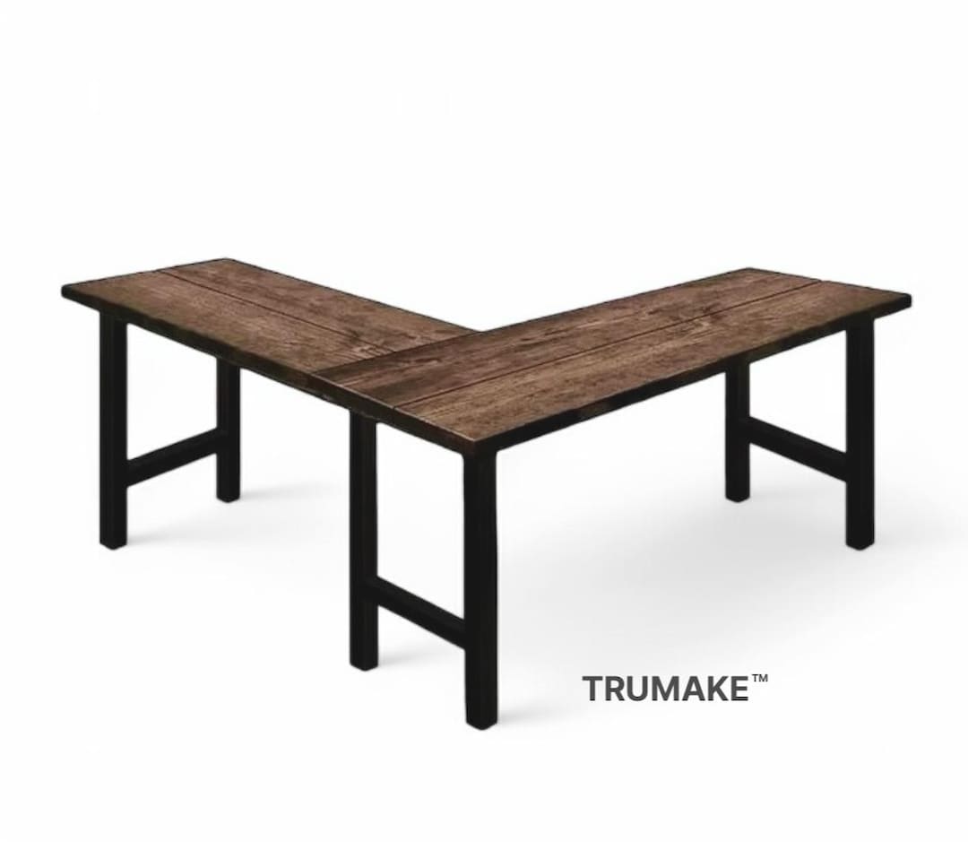 L-desk Wood Steel L Shaped Desk, Home Office Desk, Rustic