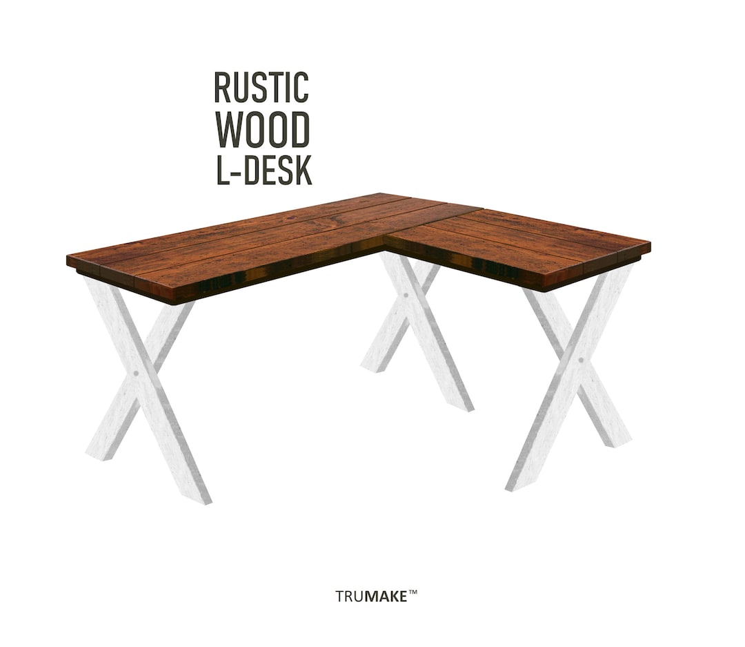 FARMHOUSE LDESK, Wood Desk With White Legs, Xleg Style Rustic Desk