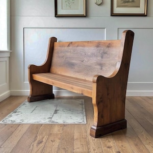Church Pew Bench | Solid Rustic Wood Farmhouse Bench | Entry Bench Seating | Foyer Bench | Custom Handcrafted in the USA | Free Shipping! image 3