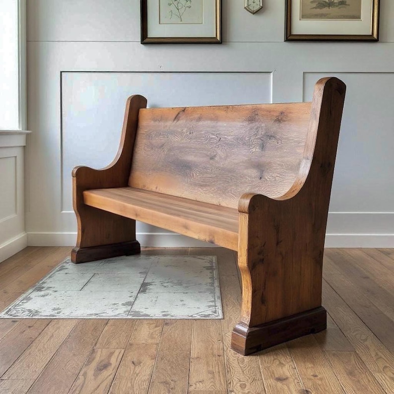 Church Pew Bench | Solid Rustic Wood Farmhouse Bench | Entry Bench Seating | Foyer Bench | Custom Handcrafted in the USA | Free Shipping! image 3