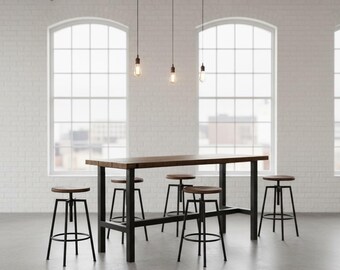 Steel Leg Bar Table (42"High) - Industrial Steel Leg Bar Table, Rustic Bar Table, Solid Wood Bar Table