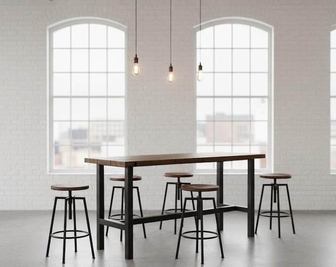 Steel Leg Bar Table (42"High) - Industrial Steel Leg Bar Table, Rustic Bar Table, Solid Wood Bar Table