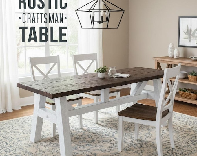 Rustic Craftsman Trestle Farmhouse Dining Table