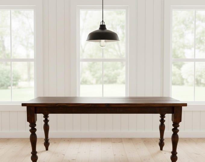 FARMHOUSE TABLE | Turned Legs Table | Rustic Dining Table | Harvest Wood Dining Table | French Country Table | Harvest Kitchen Farm Table