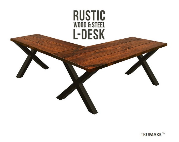 X-Leg L-Desk, Wood Steel L-Shaped Desk,Computer Desk, Home Office Desk, Corner Desk, Farmhouse Desks, Modern Industrial Desk