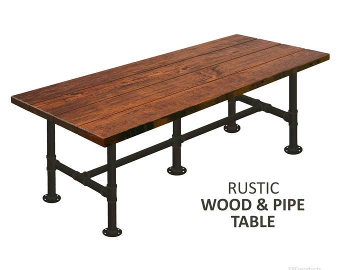 Counter Height (36"H) Farmhouse Table Rustic Wood & Pipe Table, Industrial Table Urban Wood Table Rustic Wood and Pipe Table Bistro Table
