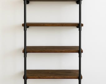 Rustic Wood Wall Shelving Unit | Steel Pipe Book Shelf | Pantry Shelving | Holiday Gift| Home Office Shelving | Handmade
