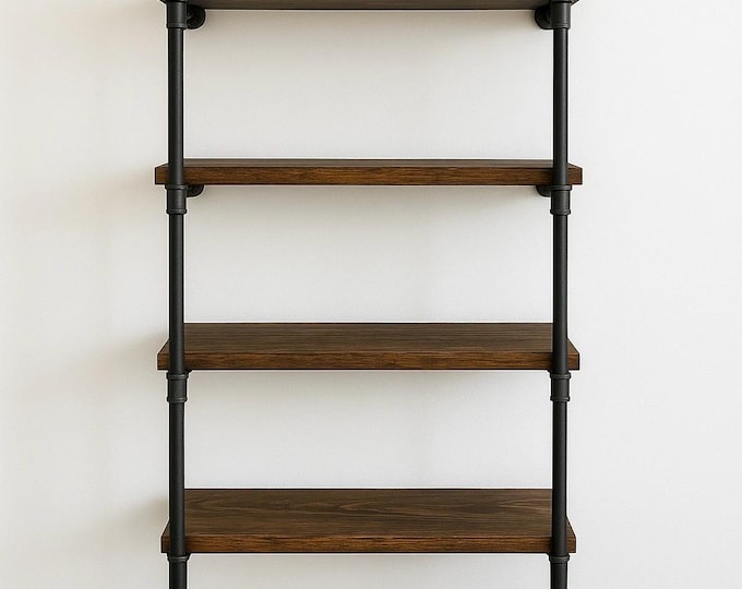 Rustic Wood Wall Shelving Unit | Steel Pipe Book Shelf | Pantry Shelving | Holiday Gift| Home Office Shelving | Handmade