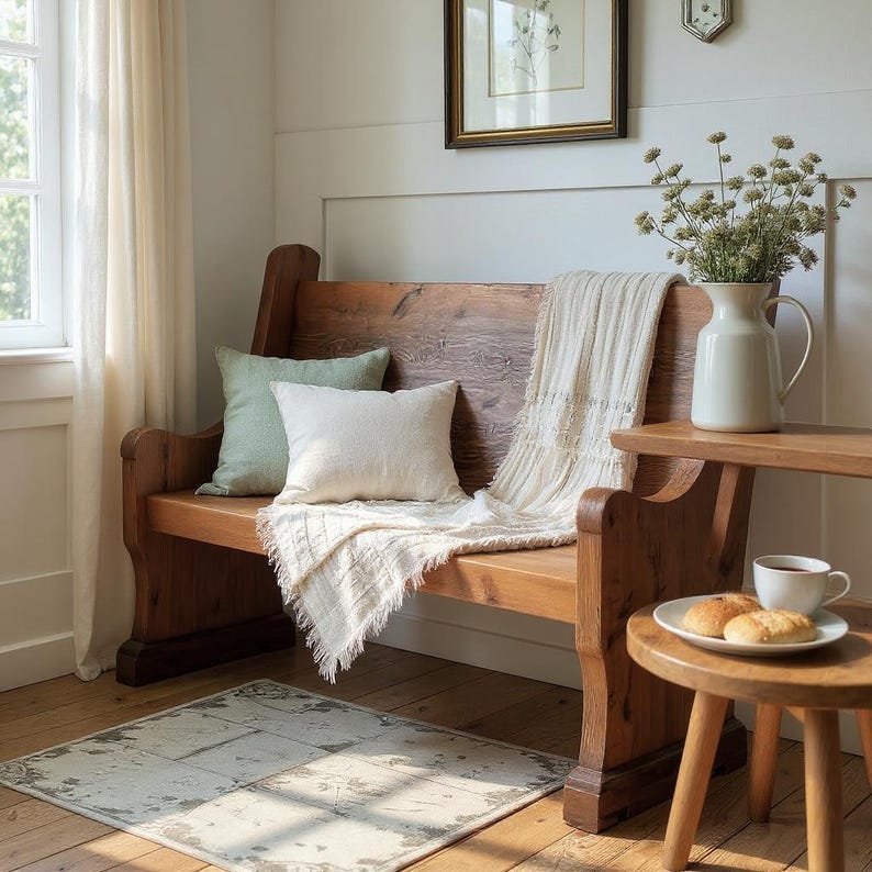 Church Pew Bench | Solid Rustic Wood Farmhouse Bench | Entry Bench Seating | Foyer Bench | Custom Handcrafted in the USA | Free Shipping! image 9