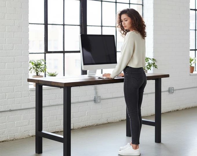 42" Tall Standing Desk with H-STYLE Steel Legs, Modern Industrial Table, Rustic Wood, Industrial Chic Style Urban Wood Table, Standing Table