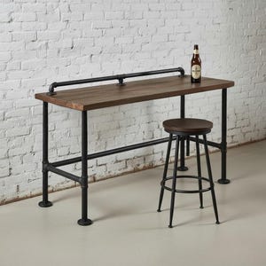 Rustic Wood & Steel Sofa Bar Table: Modern Industrial Pub Table