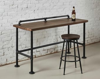 Rustic Wood & Steel Sofa Bar Table: Modern Industrial Pub Table