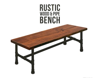 Farmhouse Bench, Rustic Wood & Pipe Bench, Industrial Bench, Urban Wood Bench, Rustic Bench, Harvest Bench, Bench Seating, Wooden Bench