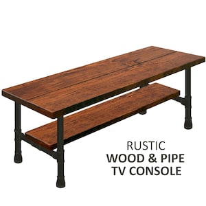 TV Stand Console with Shelf, Urban wood Television Console Stand, Industrial TV Stand, Rustic Wood Media Console, Rustic Wood & Pipe Console