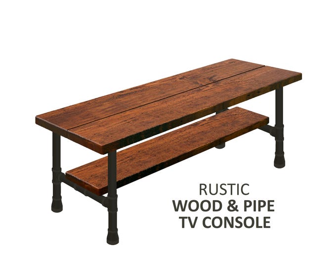 TV Stand Console with Shelf, Urban wood Television Console Stand, Industrial TV Stand, Rustic Wood Media Console, Rustic Wood & Pipe Console
