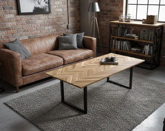 Chevron Coffee Table | Handcrafted Wood Steel | FREE SHIPPING USA