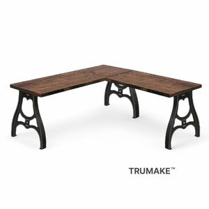 MACHINE LEG L-DESK, Vintage Industrial Style Wood Steel L-Shaped Desk, Home Office Desk, Rustic Corner Desk, Modern Desk, Computer Desk