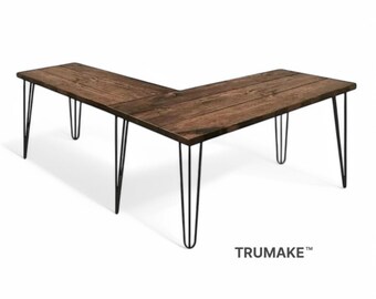 Mid Century Style Hairpin Leg L-DESK, Rustic Wood Steel L-Shaped Desk, Home Office Desk, Computer Desk, Gift, Corner Desk, Farmhouse Desks,