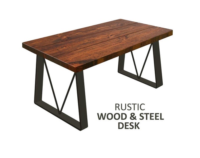 Modern Industrial Style Desk with V-Trapezoid Legs, Chic Rustic Wood and Steel Desk, Urban Wood Desk, Tapered Leg Desk, Computer Desk