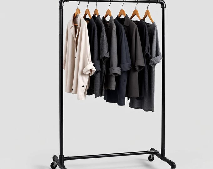 Rustic industrial pipe clothes rack | Clothing rack | Retail Clothing Storage | Pipe Rack Rolling Clothing Rack on wheels pipe garment rack