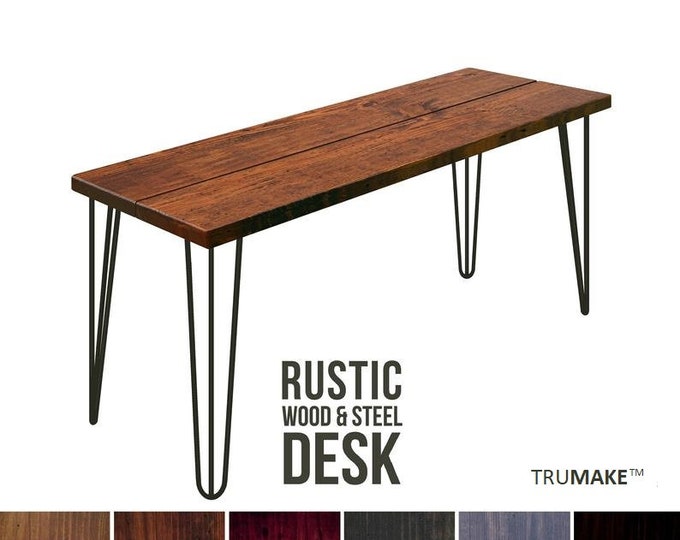 Rustic Desk. Industrial Rustic Table. Solid Wood and Steel Desk. Handcrafted Wood Desk. Hairpin Leg Desk. FREE SHIPPING!