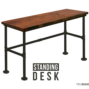 Standing Desk Wood & Pipe Desk, Industrial Style Desk, Rustic Wood and Iron Pipe Desk, Urban Wood Desk, Office Desk Tall Computer Desk