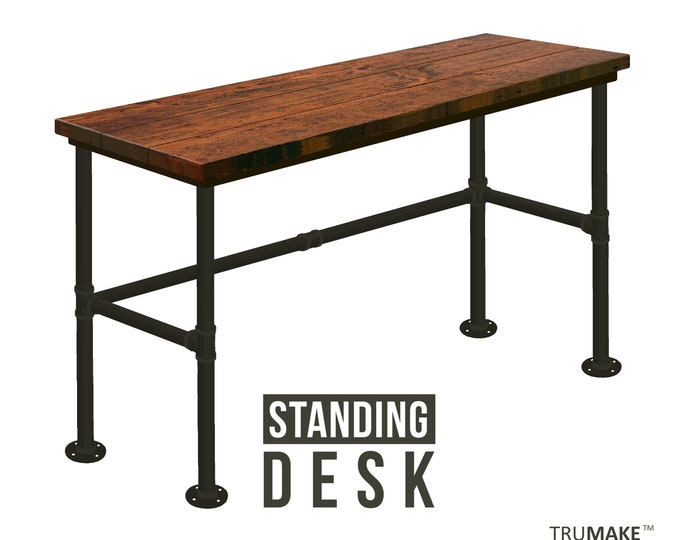 Standing Desk Wood & Pipe Desk, Industrial Style Desk, Rustic Wood and Iron Pipe Desk, Urban Wood Desk, Office Desk Tall Computer Desk