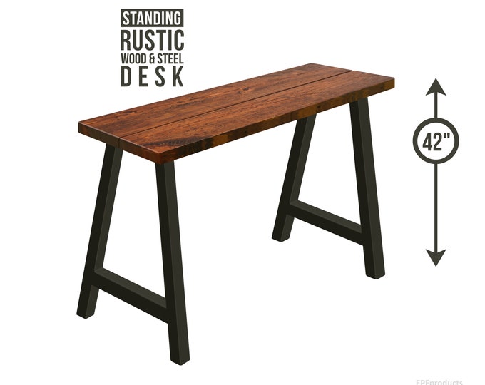 Standing Desk, A-Legs Modern Industrial Desk, Standing Height Computer Desk, Rustic Wood and Steel Desk, Modern Desk, Office Desk Stand Desk