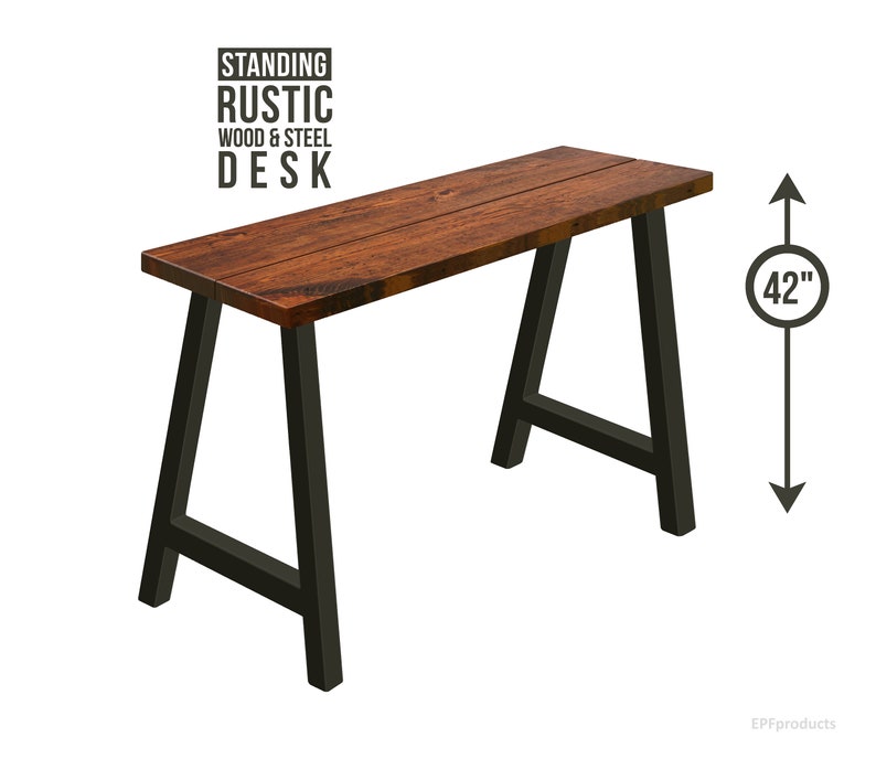 Standing Desk A Legs Modern Height Computer Rustic Wood And Steel Office Stand