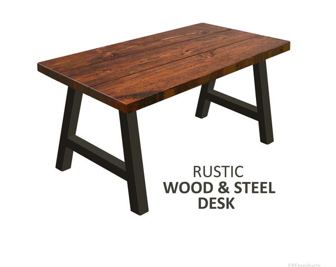 Home Office Desk with A-Frame Legs, Industrial Style Desk, Chic Rustic Wood and Steel Desk Urban Wood Drafting Desk Modern Desk Sawhorse Leg