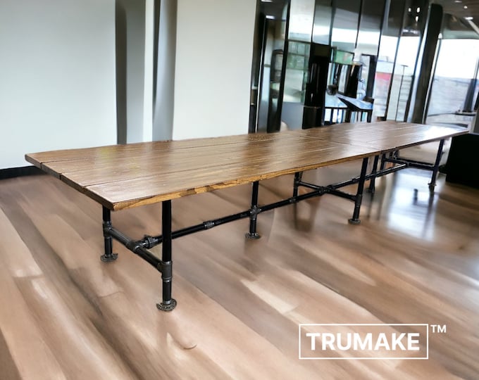 Large Table Rustic Wood and Pipe Table, Industrial Style Table Urban Wood Farm Table, Conference Table Harvest Table Farmhouse Table