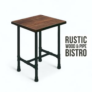 Bistro Table (36&quot;Tall Counter Height), Bar Table, Rustic Wood & Pipe Bistro Table, Urban Wood Table, Pub Table, Square Bar Table