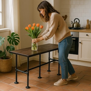 Wood Console Table with Pipe Legs, Pipe Sofa Table, Urban Wood Industrial Hall Table Hallway Table, Rustic Wood and Pipe Console Table