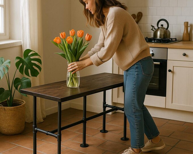 Wood Console Table with Pipe Legs, Pipe Sofa Table, Urban Wood Industrial Hall Table Hallway Table, Rustic Wood and Pipe Console Table