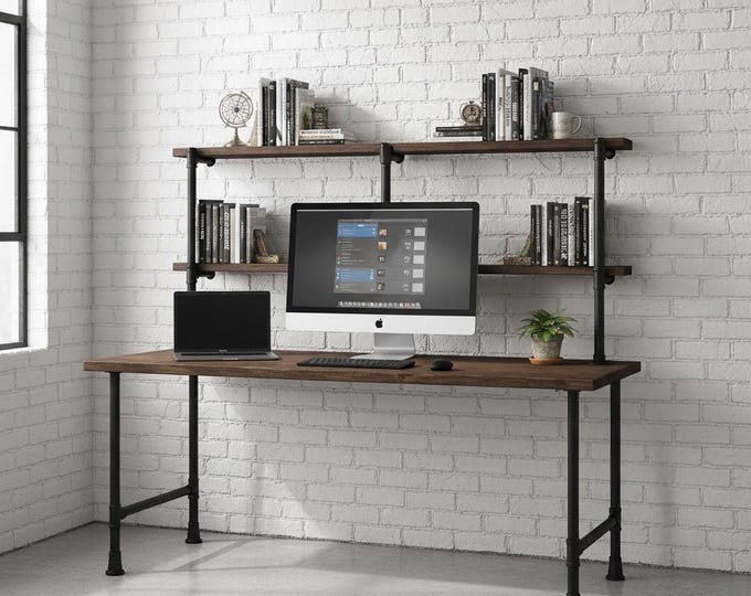 Rustic Desk with Shelves | Wood & Pipe Industrial Style | Wood and Steel Pipe Desk | Dorm Desk | Personal Computer Desk | Handmade Desk