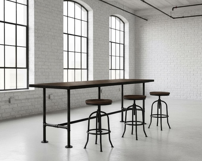 Rustic Wood & Steel Bar Table: Handmade Industrial Pub Table