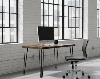 Rustic Desk. Industrial Rustic Table. Solid Wood and Steel Desk. Handcrafted Wood Desk. Hairpin Leg Desk. FREE SHIPPING!