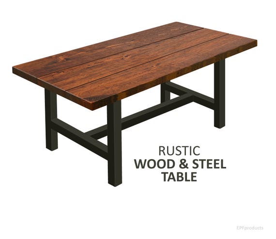 Dining Table With H LEGS CENTER BRACE Modern Table Rustic Wood