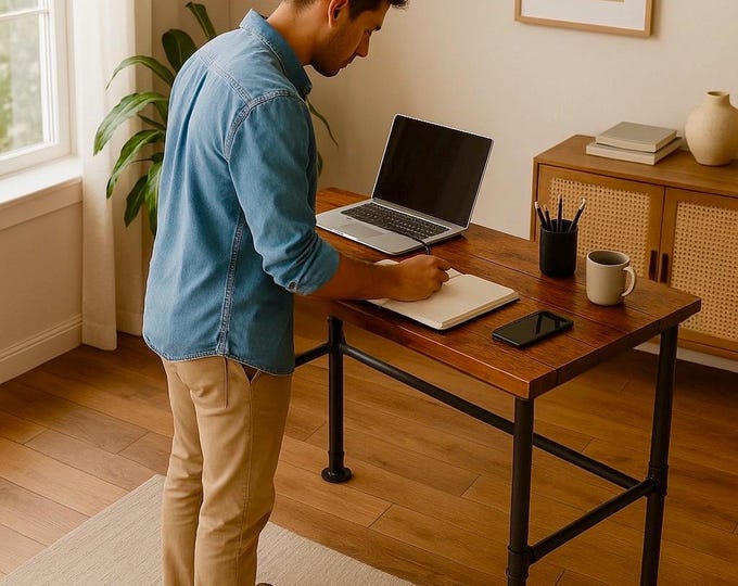 Standing Height Desk Wood & Pipe Desk, Industrial Style Desk Rustic Wood and Pipe Tall Desk, Urban Wood Desk, Office Tall Computer Desk