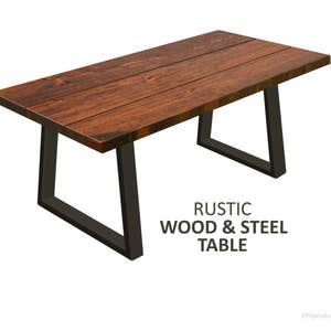 Wood Dining Table w/ Trapeziod Legs, Modern Table Rustic Wood & Steel Table Industrial Dining Table Urban Wood Harvest Table Farmhouse Table
