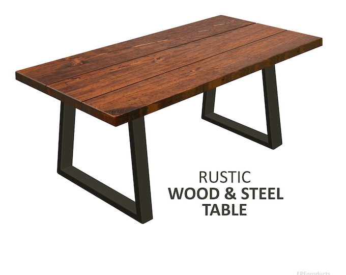 Wood Dining Table w/ Trapeziod Legs, Modern Table Rustic Wood & Steel Table Industrial Dining Table Urban Wood Harvest Table Farmhouse Table