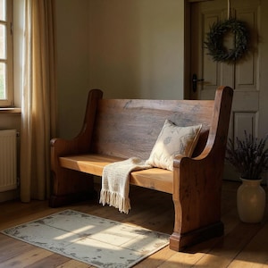 Church Pew Bench | Solid Rustic Wood Farmhouse Bench | Entry Bench Seating | Foyer Bench | Custom Handcrafted in the USA | Free Shipping! image 11